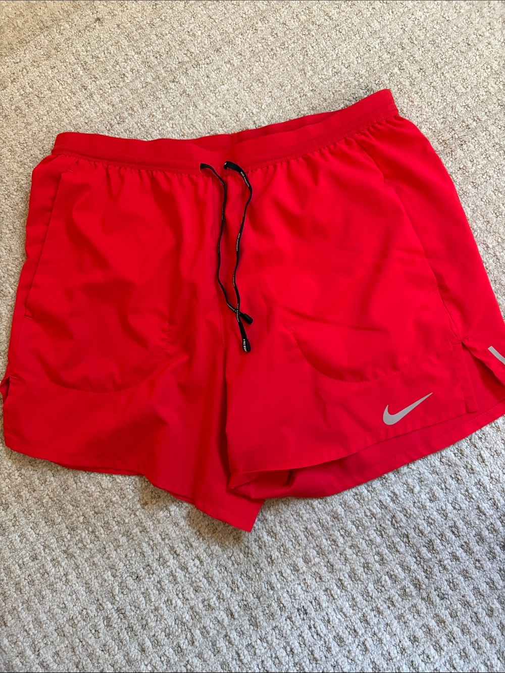 Nike Red Athletic Running Shorts with Reflective Swoosh